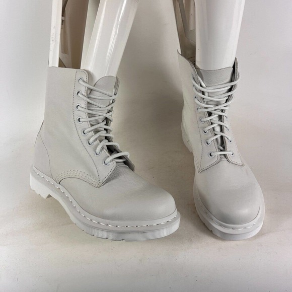 Dr. Martens Shoes - Dr Martens 1460 Pascal Mono women’s 8 white Virginia leather moto boots NEW